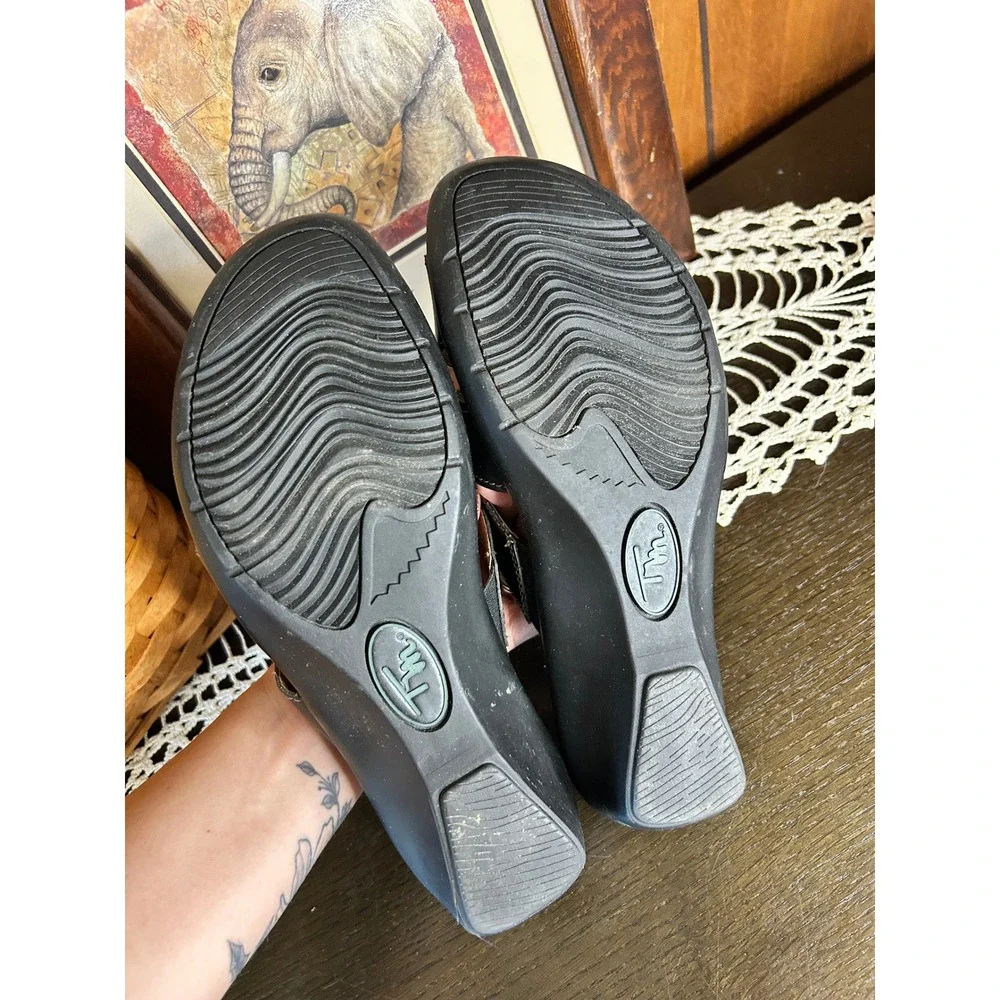 Vintage Thom McAn Black‎ Wedge Sandals – 90's Style